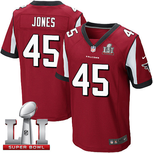 Nike Falcons #45 Deion Jones Red Team Color Super Bowl LI 51 Men's Stitched NFL Elite Jersey - Click Image to Close